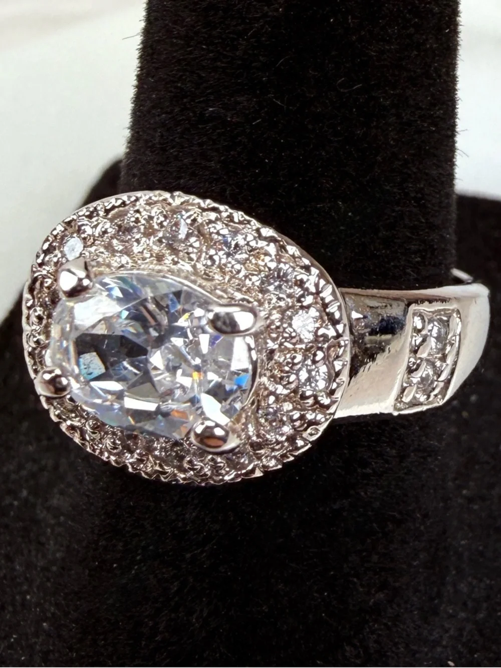 Sparkly BLING Silver Plated Clear Raised Large CZ Stone Statement Ring